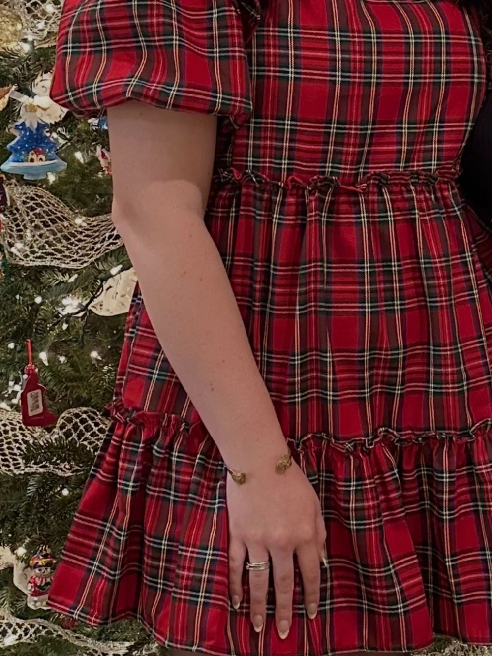 entro Red Plaid Puff Sleeve Tiered Mini Dress - Picture 2 of 4